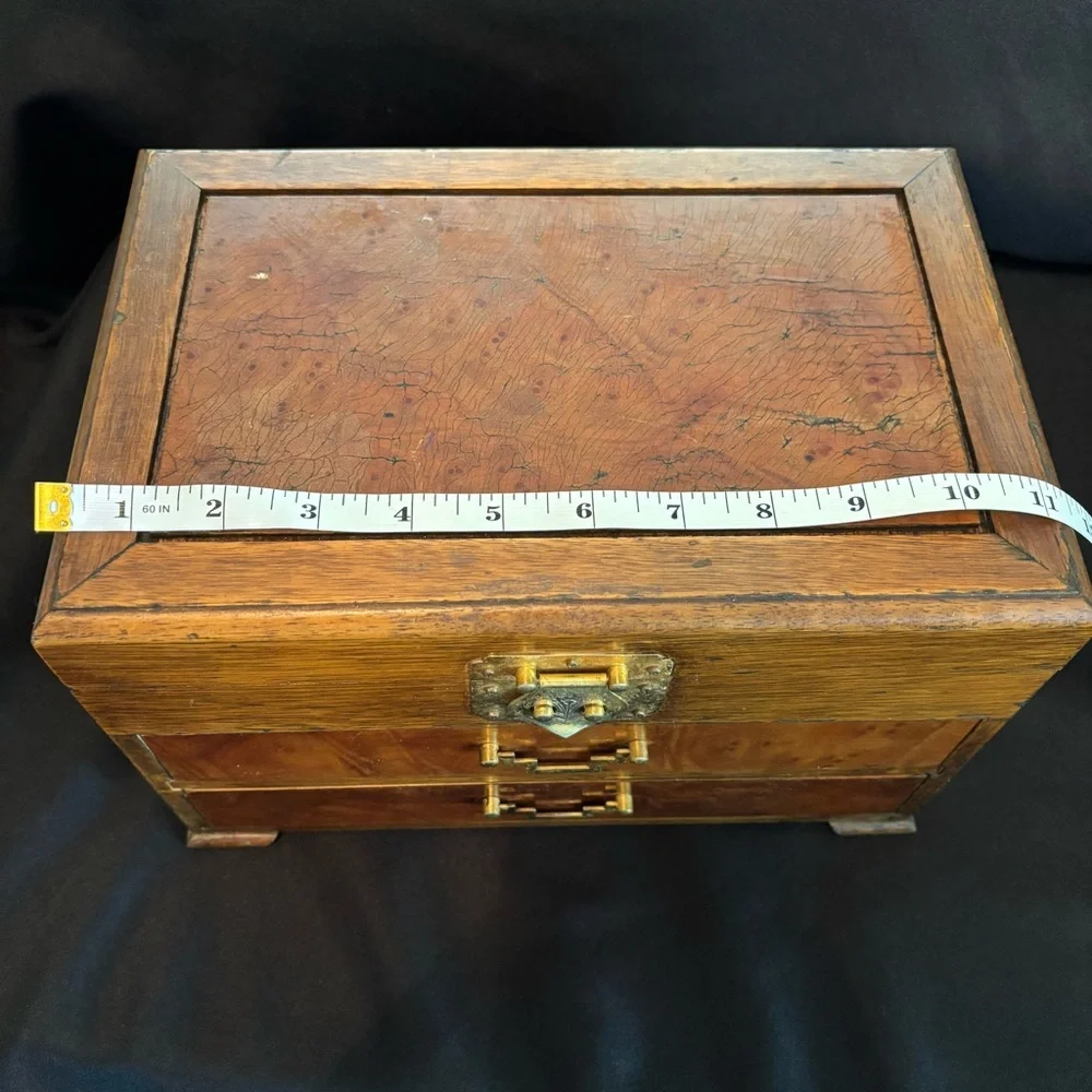 Vintage Wooden Jewelry Box with Brass Accents
